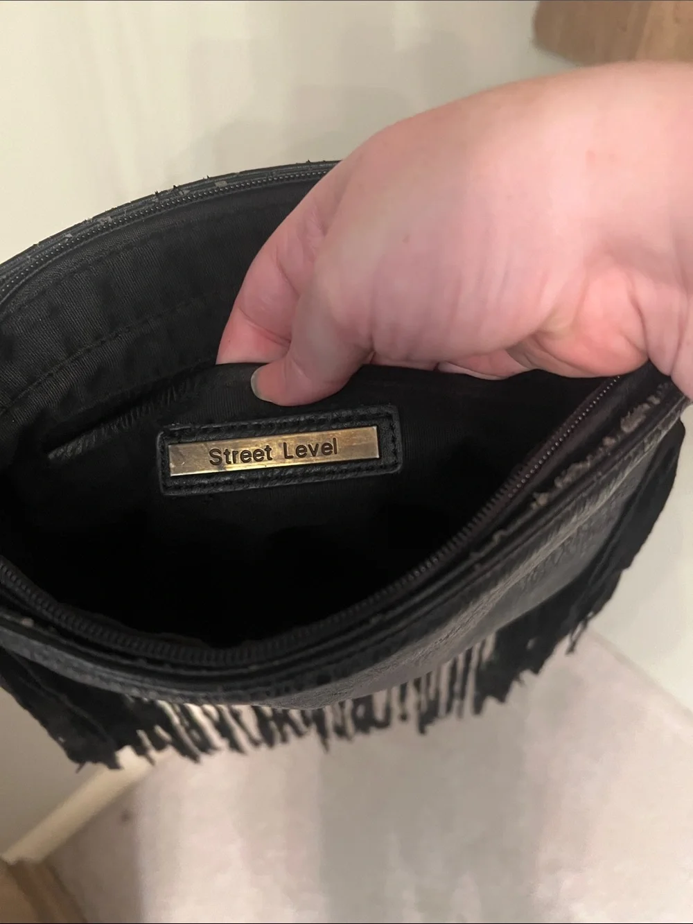 Black Fringe Crossbody Bag with Adjustable Strap